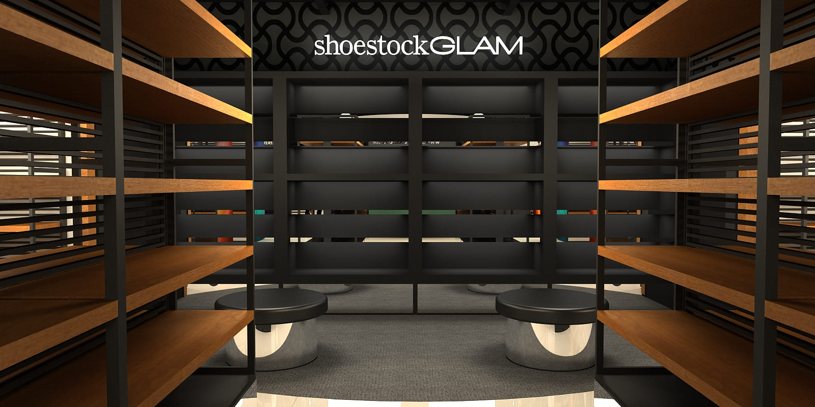 Arquitetura de interior de loja de sapatos femininos e acessórios, Shoestock.