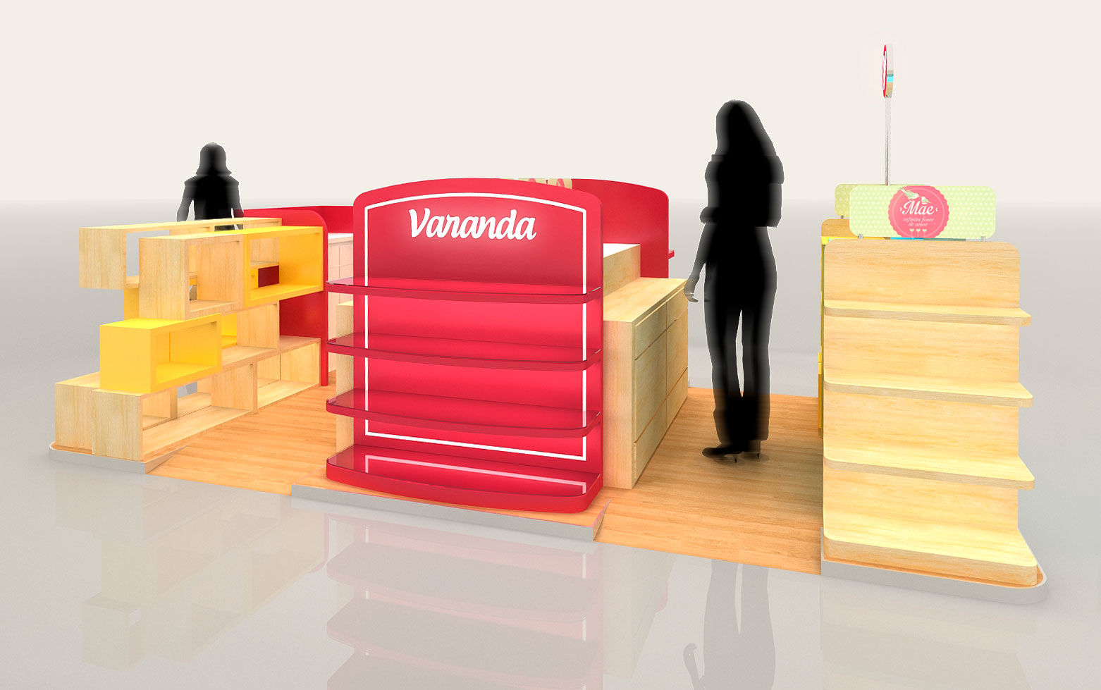 Projeto de quiosque de shopping para venda de presentes e produtos diversos, Varanda.